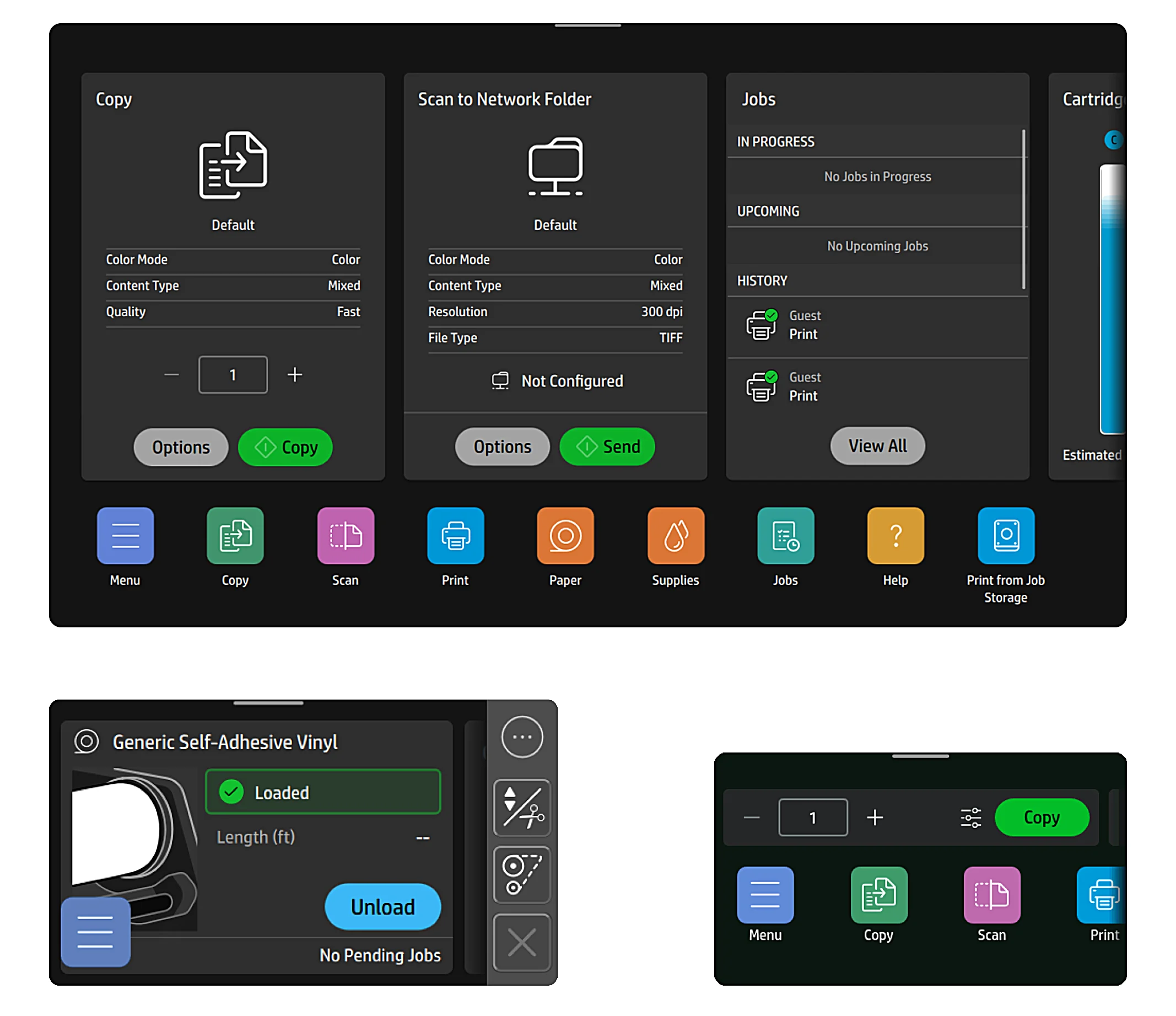 Printer user interfaces of different sizes