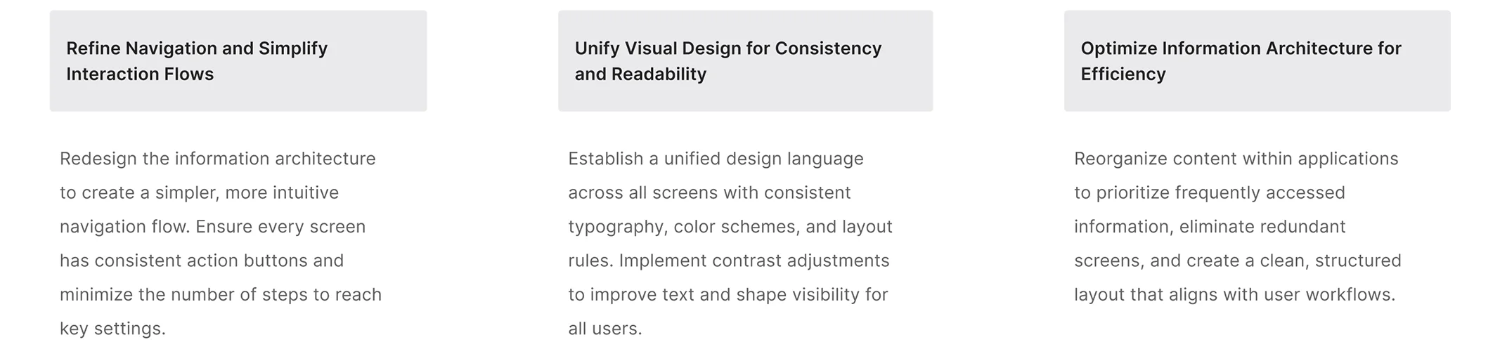 Areas of improvement for the new design