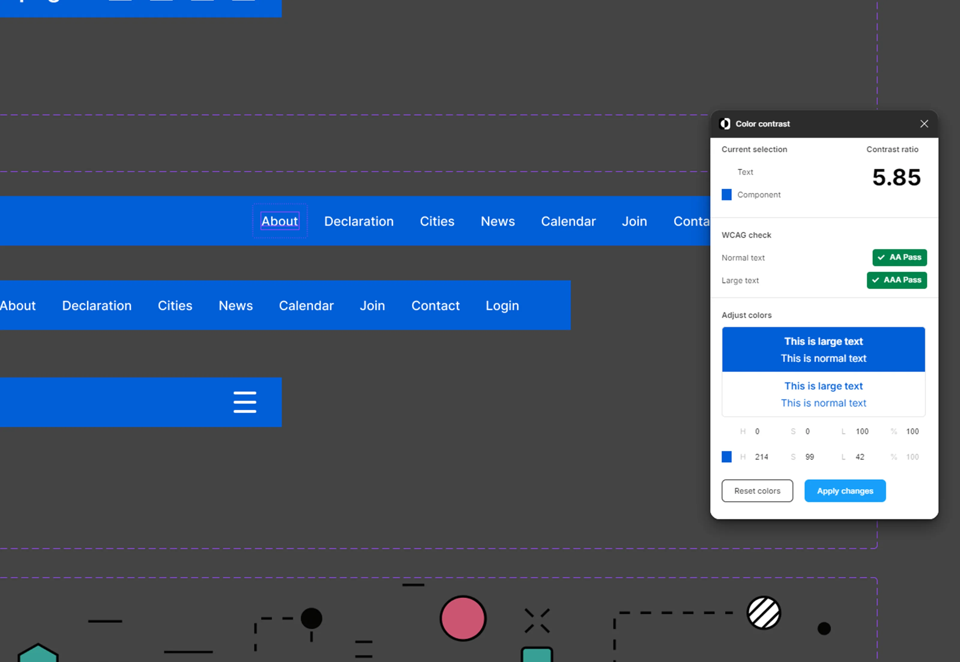 A component analysed by the contrast checker to meet wcag guidelines